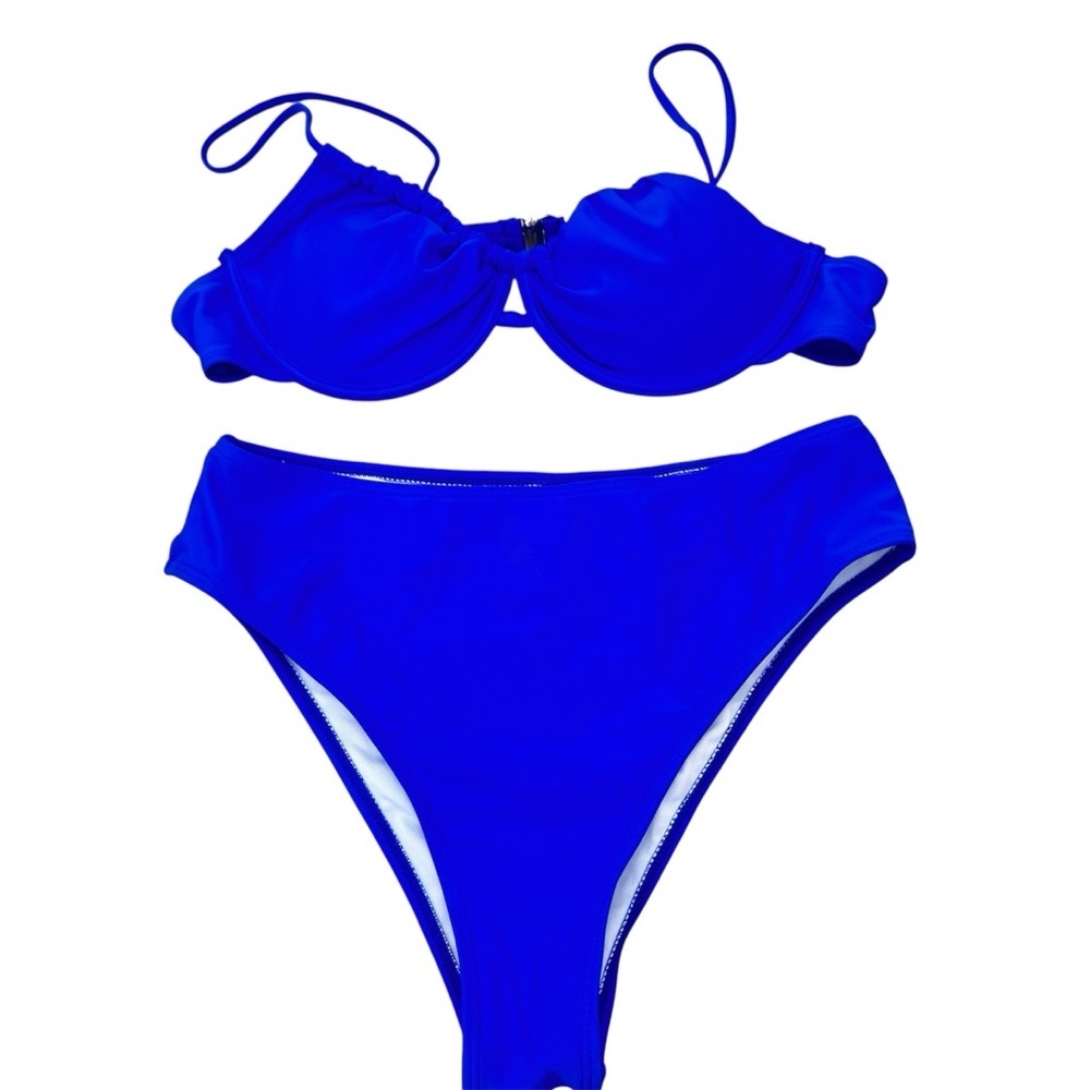 Women’s Blue High Waisted Bikini Set Size Large Two Piece Swimsuit Summer Beach